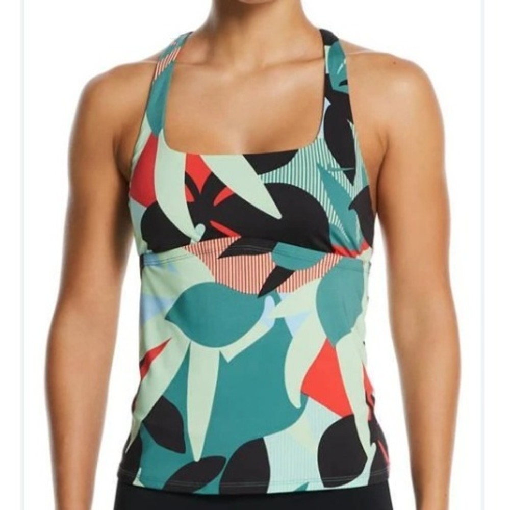 Nike NWT Women's XL Green Abstract Jungle Print Swim Top Tankini Active Swimwear